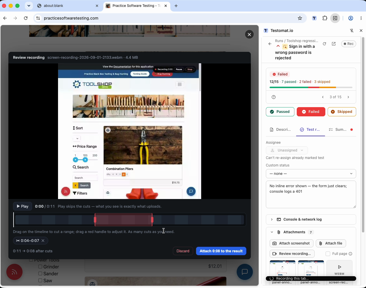 The review over the page: player, timeline, a cut